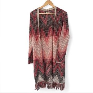 LUCKY BRAND | Small Red and black open front cardigan sweater #cardigan